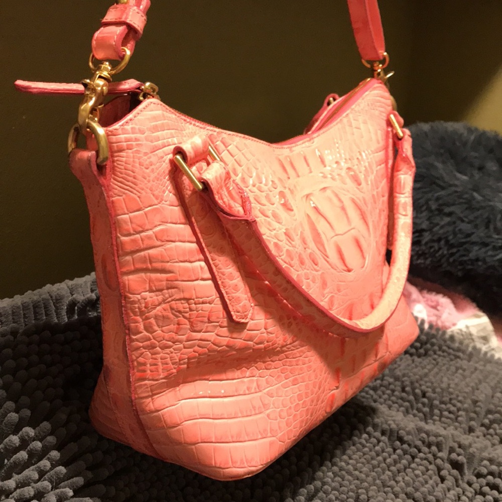 Brahmin Pink Embossed Croc Leather Shoulder Bag - Picture 2 of 10